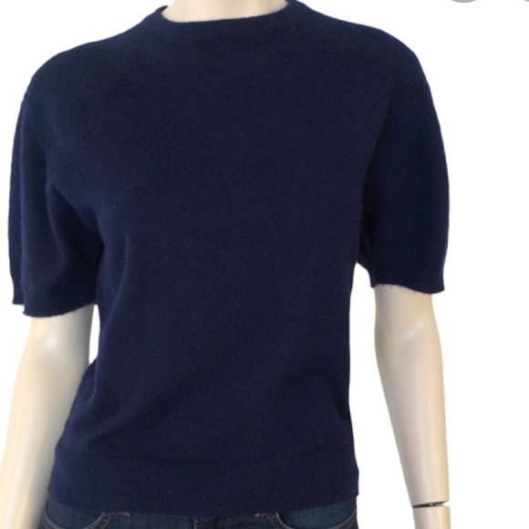 TSE Cashmere Short Sleeves Pullover Sweater Top Minimalist Quality Knit Navy S - Picture 1 of 8
